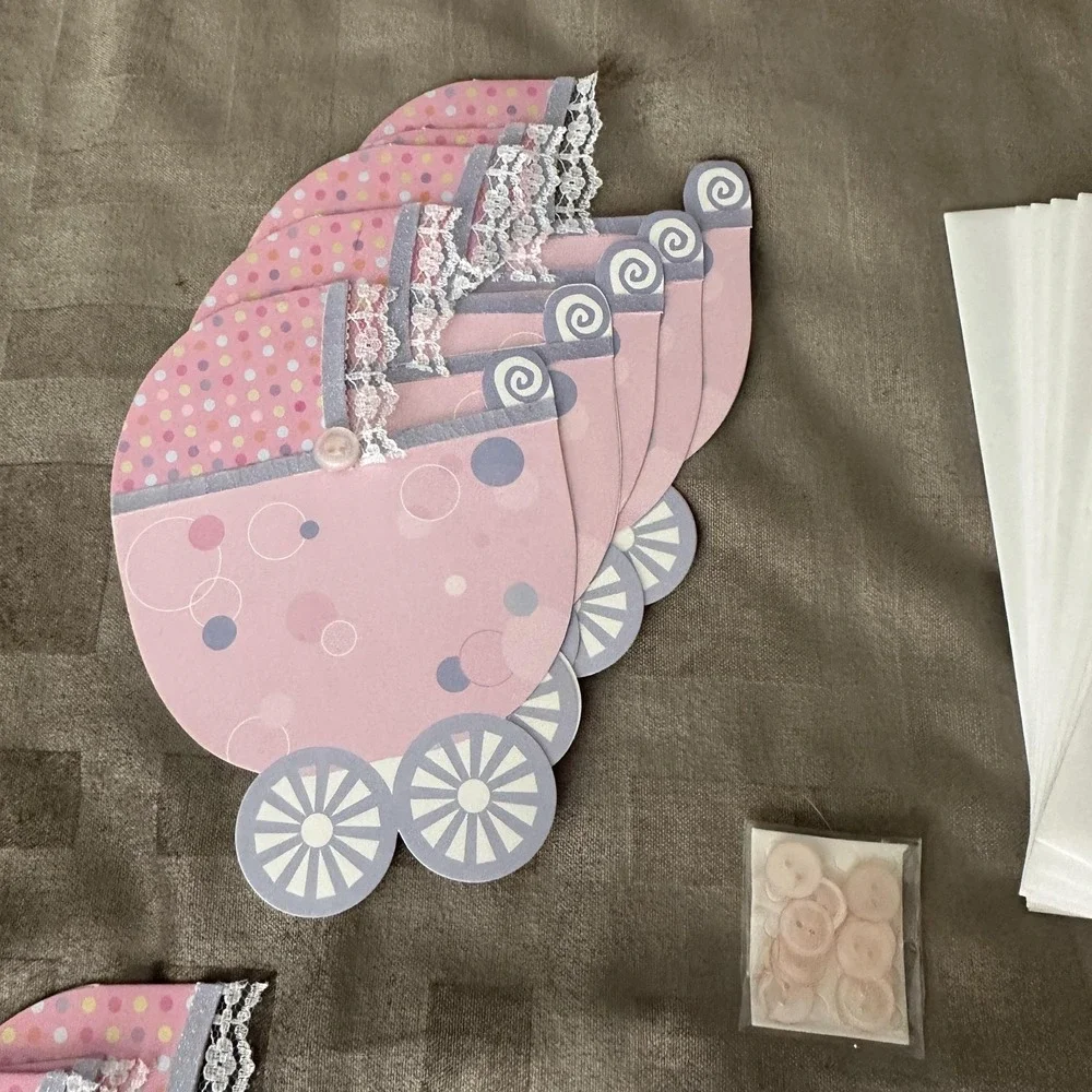 VTG Vivian Claire Baby Shower Invitations‎ Set Of 10 Pink Carriage Girl Cards